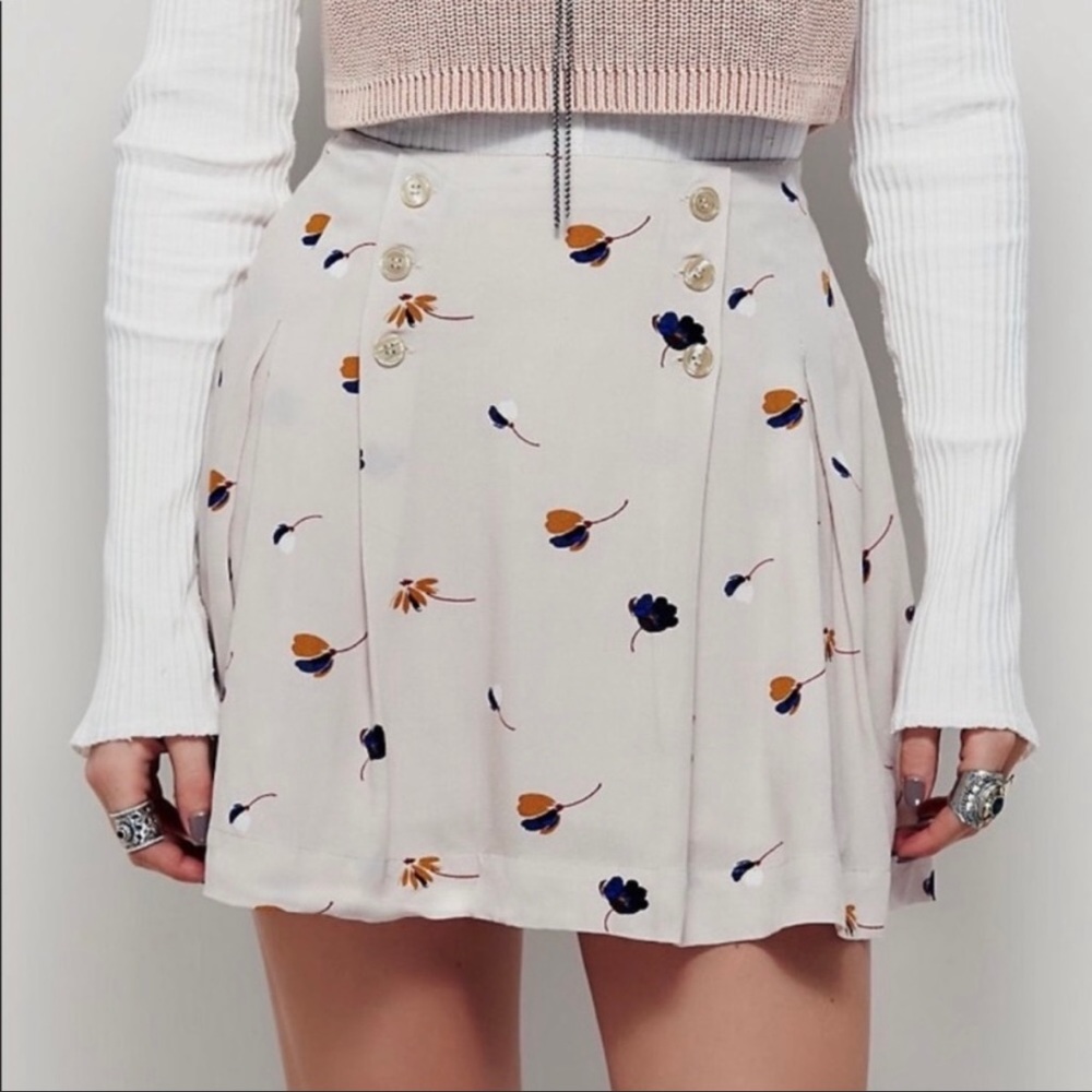 Free People Cream Mini Skirt with Mustard & Navy Floral Print